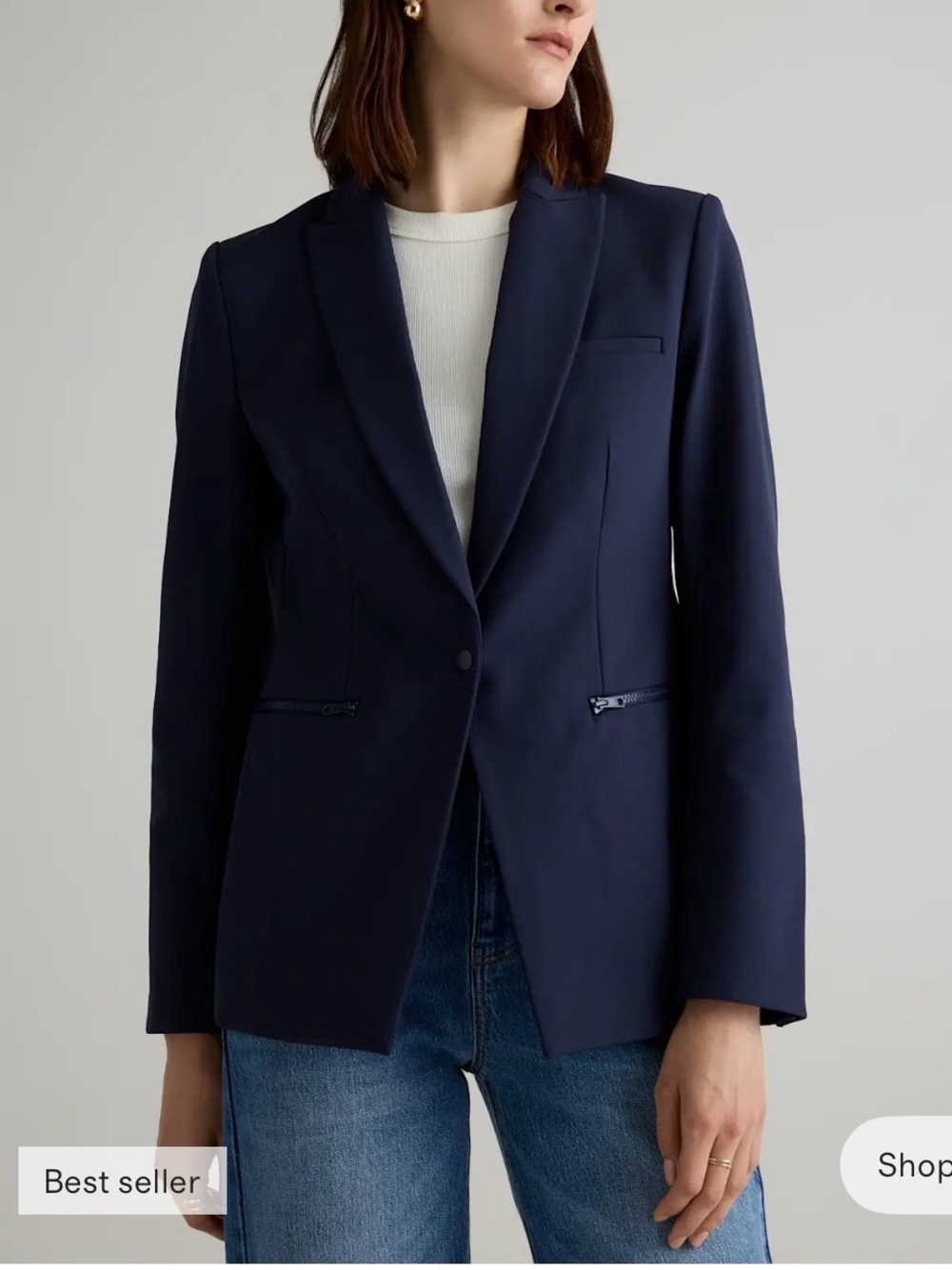 QUINCE Scuba Single-Breasted Convertible Blazer NWT Deep Navy Women L NEW